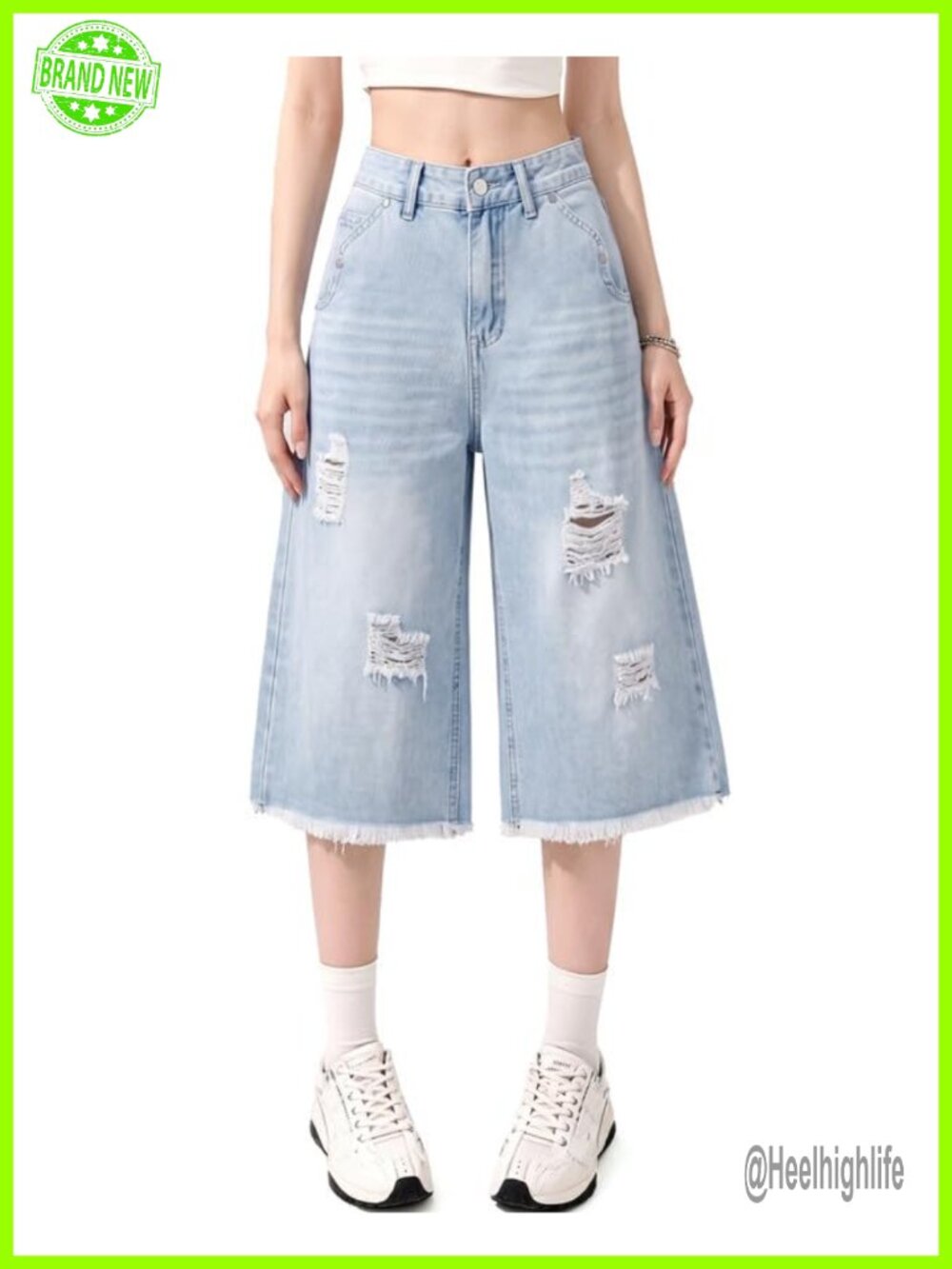 Womens Baggy Ripped Denim Jorts High Rise Wide Leg Bermuda Jean Shorts